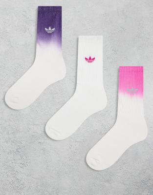 adidas Originals - Lot de 3 paires de chaussettes effet dégradé à logo trèfle - Blanc/rose | ASOS