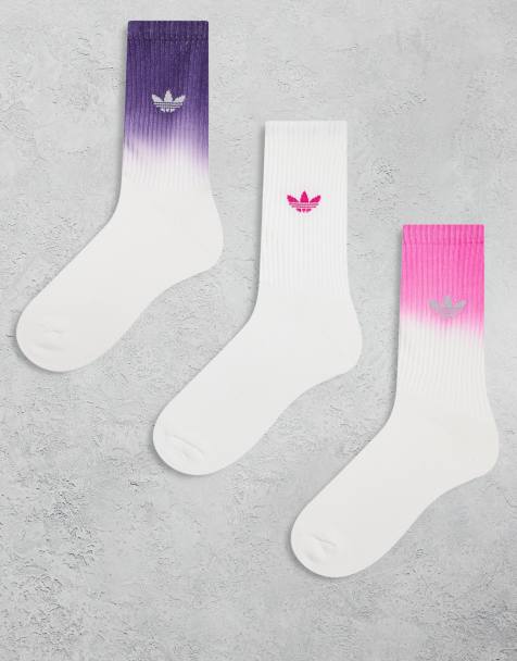 adidas Originals - Lot de 3 paires de chaussettes effet dégradé à logo trèfle - Blanc/rose - view 1