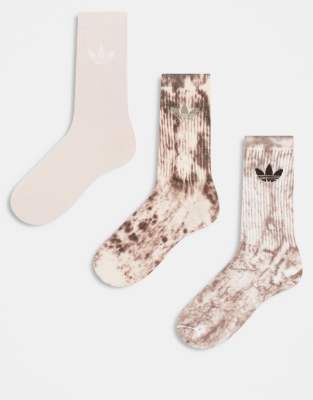 adidas Originals - Lot de 3 paires de chaussettes effet tie-dye à logo trèfle - Marron