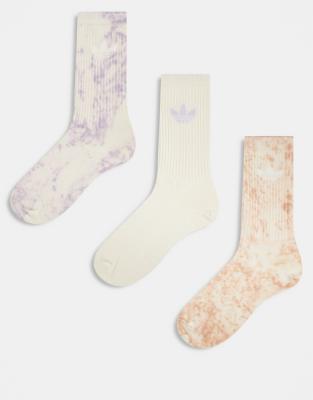 adidas Originals - Lot de 3 paires de chaussettes effet tie-dye à logo trèfle - Pêche-rose
