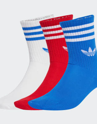 adidas Originals - Lot de 3 paires de chaussettes hautes à 3 bandes - Écarlate optimal/bleu/blanc-Rouge