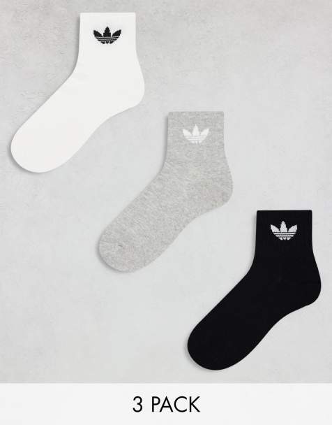 adidas Originals - Lot de 3 paires de chaussettes hauteur chevilles - Blanc, gris et noir - view 1