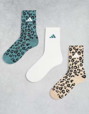 adidas Originals - Lot de 3 paires de chaussettes mi-hautes à imprimé léopard - Multicolore