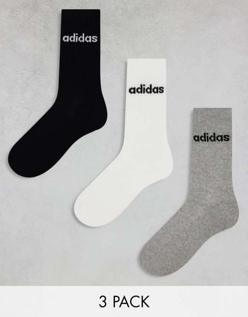 adidas Originals - Lot de 3 paires de chaussettes mi-hautes - Blanc, gris et noir