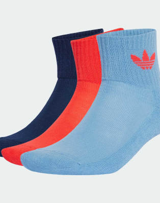 adidas Originals - Lot de 3 paires de chaussettes mi-hautes - Bleu cendré/indigo nuit