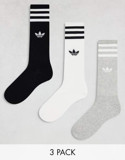 adidas Originals - Lot de 3 paires de chaussettes montantes - Blanc, gris et noir - view 1