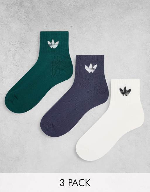 adidas Originals - Lot de 3 paires de socquettes motif trèfle - Bleu et vert