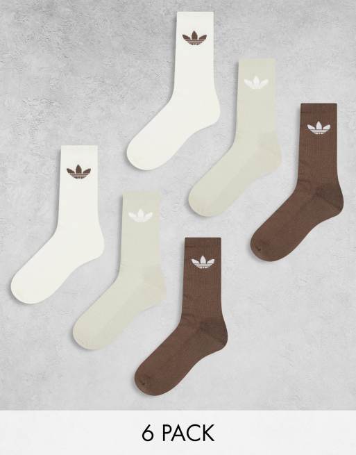 adidas Originals - Lot de 6 paires de chaussettes à logo trèfle - Blanc, gris et marron