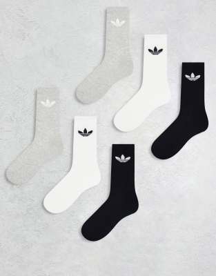 adidas Originals - Lot de 6 paires de chaussettes à logo trèfle - Noir, gris et blanc - view 1
