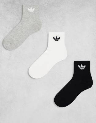 adidas Originals - Lot de 6 paires de chaussettes hauteur chevilles - Noir, gris, blanc-Multicolore