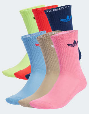 adidas Originals - Lot de 6 paires de chaussettes rembourrées à logo trèfle - Multicolore-Bleu