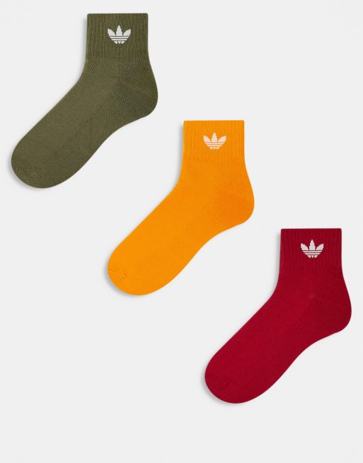 adidas Originals - Lot de socquettes - Kaki, orange et rouge
