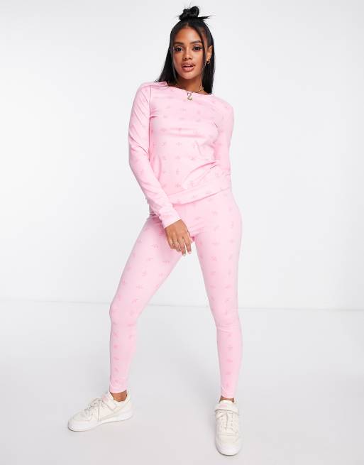 adidas Originals Luxe Lounge high waisted repeat logo leggings in pink