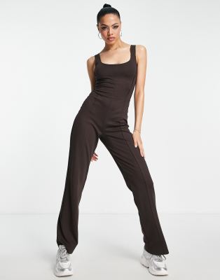 adidas Originals Luxe Lounge jumpsuit in brown - ASOS Price Checker