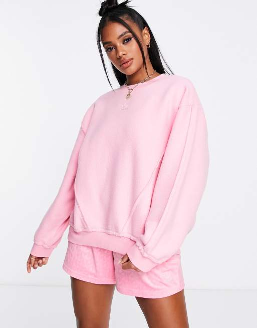 Adidas fashion pink oversized pullover hoodie sale