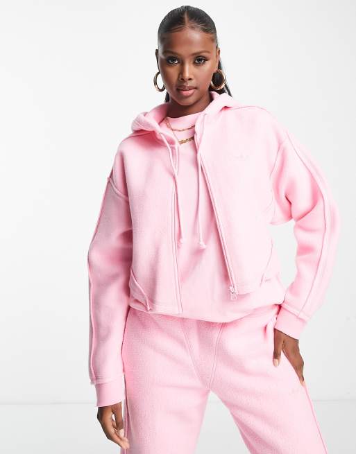adidas Originals – Luxe Lounge – Różowa bluza z kapturem zapinana na zamek