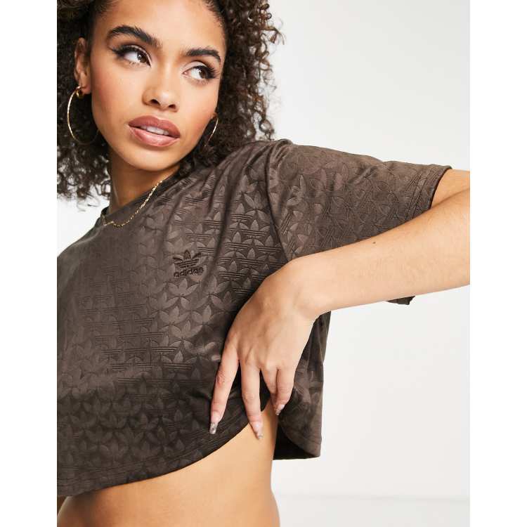 Adidas Originals Luxe Lounge Cropped Corset T-Shirt In Dark Brown for Women