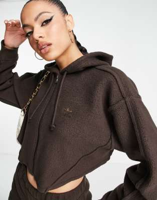 adidas Originals Luxe Lounge zip through hoodie in dark brown