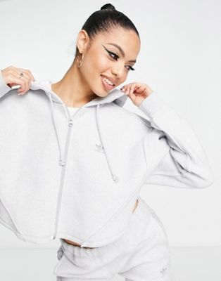 adidas Originals Luxe Lounge zip through hoodie in light grey - ASOS Price Checker