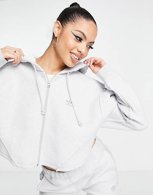 adidas Originals Luxe Lounge zip through hoodie in light grey | ASOS