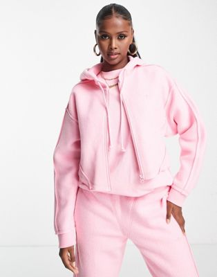 adidas Originals Luxe Lounge zip through hoodie in pink