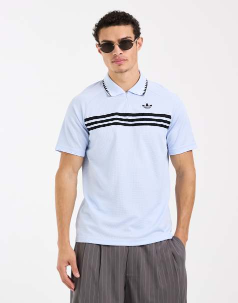 adidas Originals - Lyseblå slim-poloskjorte med bryststriber - view 1