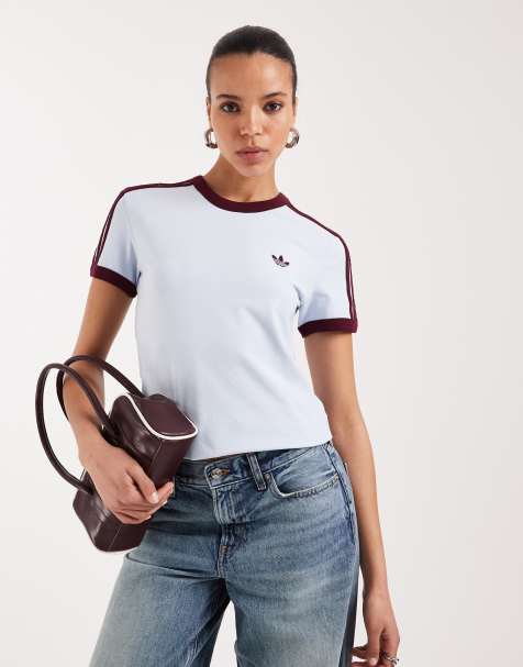 adidas Originals - Lyseblå slim-T-shirt med rødbrune detaljer - view 1