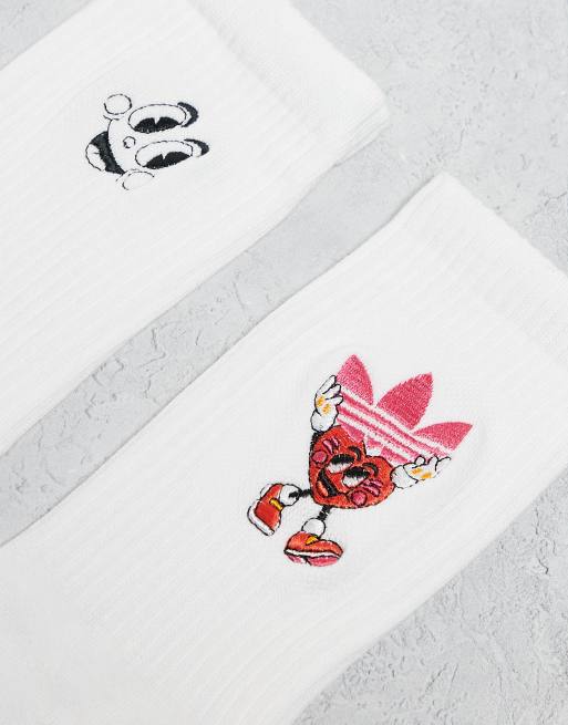 adidas Originals Made By Nelson 2 pack crew socks with heart graphic