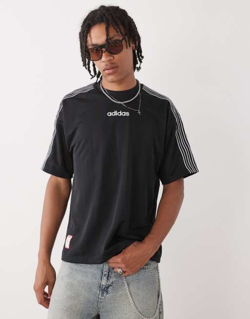 adidas Originals - Maglia anni '90 nera a righe