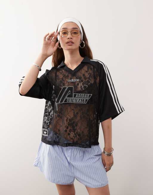 adidas Originals - Maglia da calcio estiva nera in pizzo 