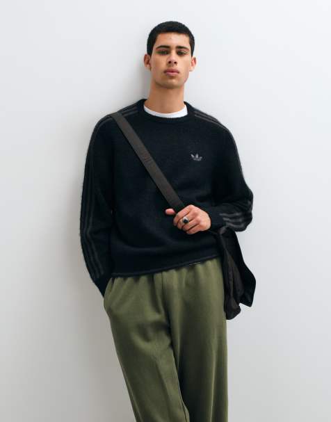 adidas Originals maglione lavorato a maglia soffice a tre strisce nero - view 1