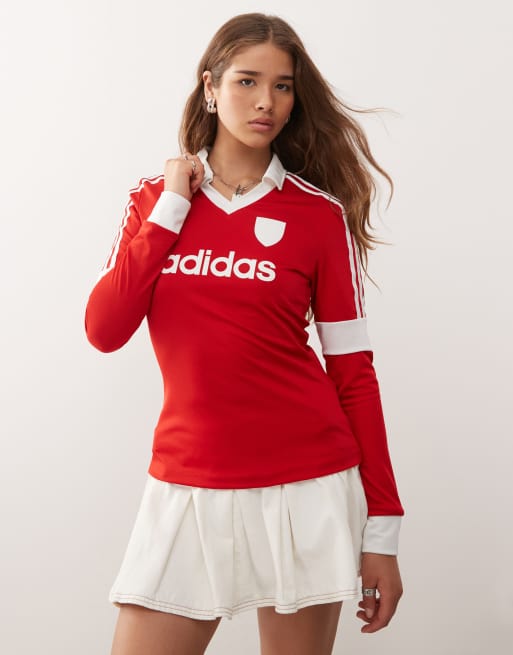 adidas Originals - Maillot de football à manches longues et imprimé graphique - Rouge écarlate
