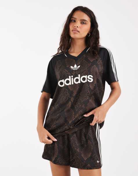 adidas Originals maillot de football en satin marron foncé effet serpent - view 1