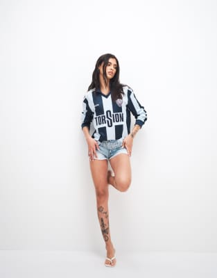 Maillot manches longues 96 à rayures - Bleu clair et bleu marine XS