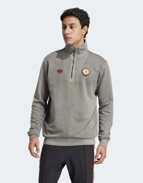 adidas Originals – Manchester United Terrace Icons – Czarny top z zapięciem na zamek pod szyją - view 1