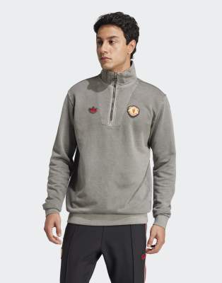 adidas Originals Manchester united terrace icons half-zip top in black