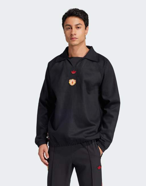 adidas Originals – Manchester United Terrace Icons – Sportoberteil in Schwarz