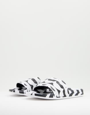 Adidas Originals Marimekko Adilette Slides In Black And White In White
