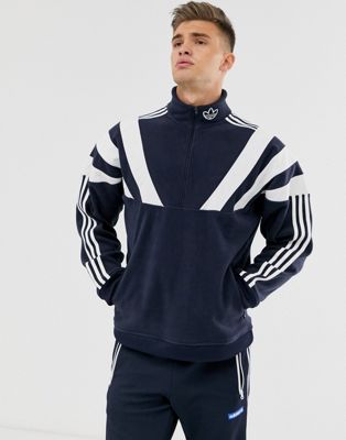 Adidas Originals – Marinblå fleecetröja med dragkedja och 3 ränder