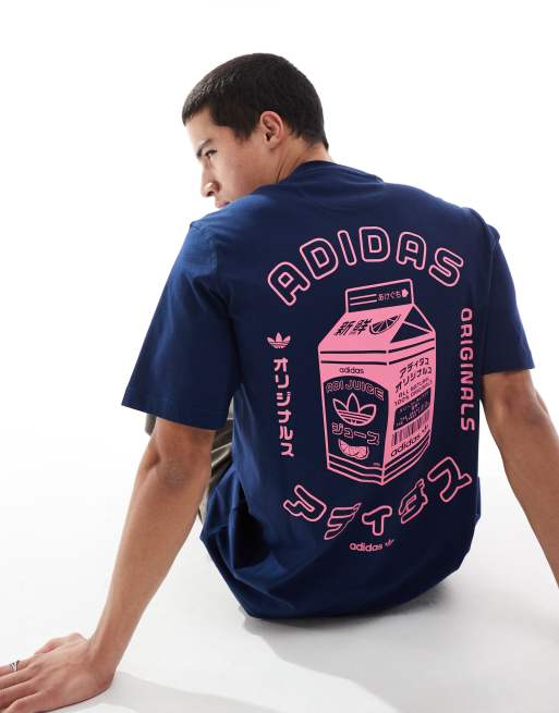 adidas Originals – Marinblå t-shirt med japanskt tryck baktill