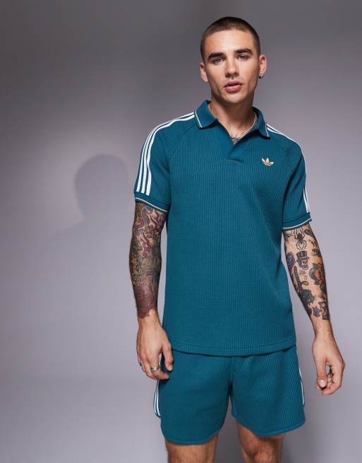 adidas Originals - Marineblå polotrøje med vaffeltekstur