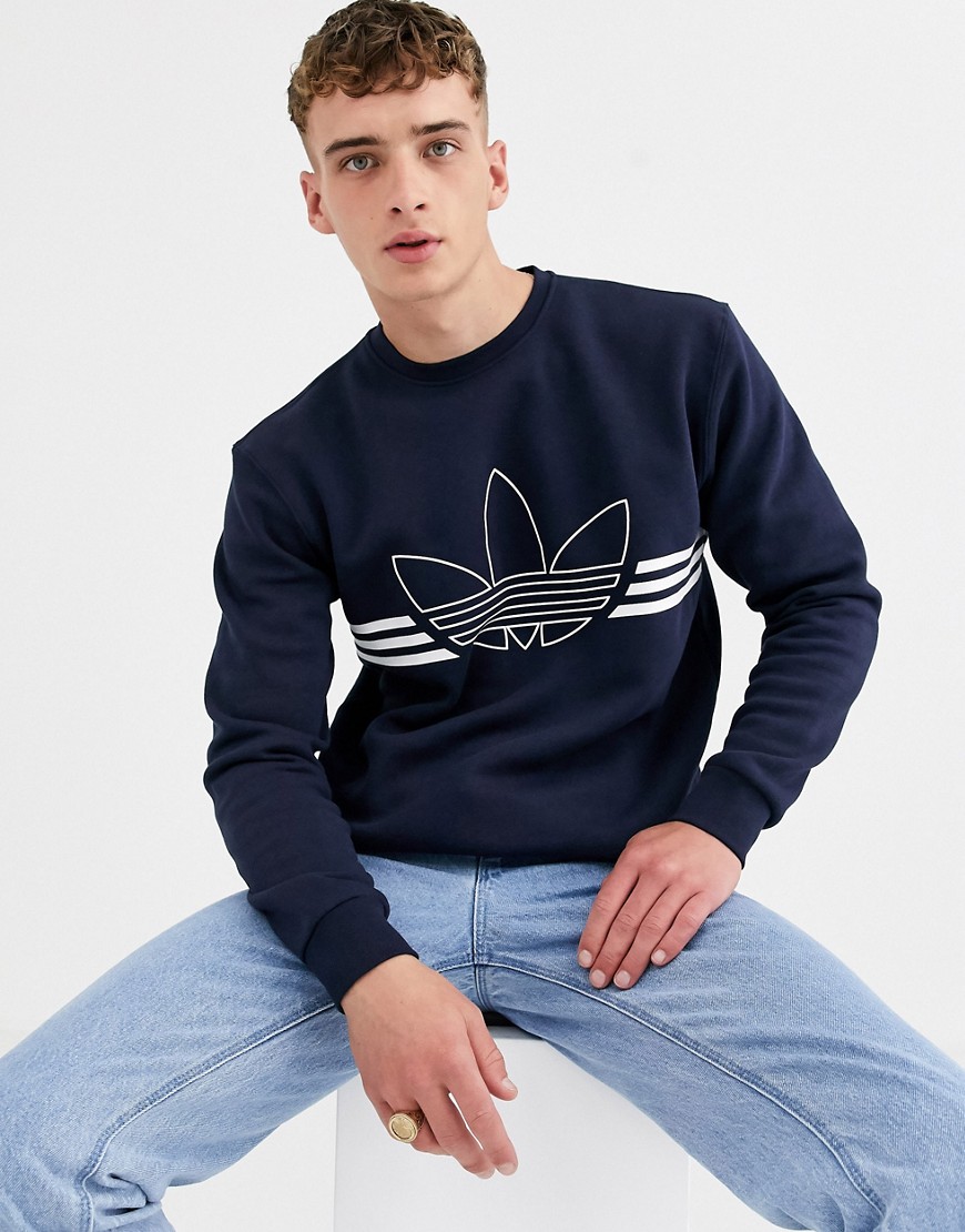 Adidas Originals — Marineblå sweatshirt med omridset af trekløver