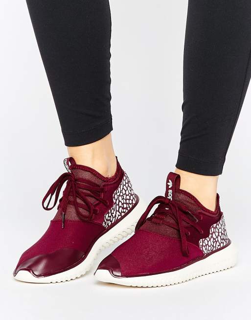 adidas Originals Maroon Tubular Sneakers With Cracked Leather Detail