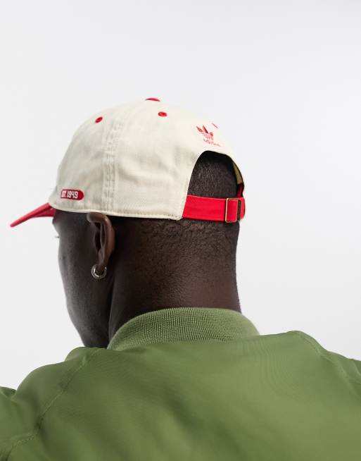 adidas Originals Men's Relaxed New Prep cap in off-white and red |