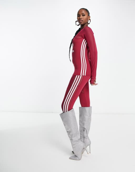adidas Originals mesh centre stage asymmetric top in maroon