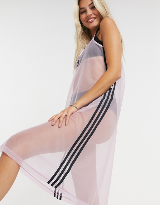 adidas Originals mesh logo cami dress in pink