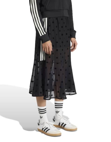 adidas Originals mesh polka dot midi skirt in black - view 1
