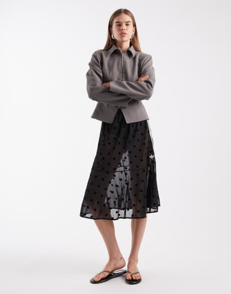 adidas Originals mesh polka dot midi skirt in black