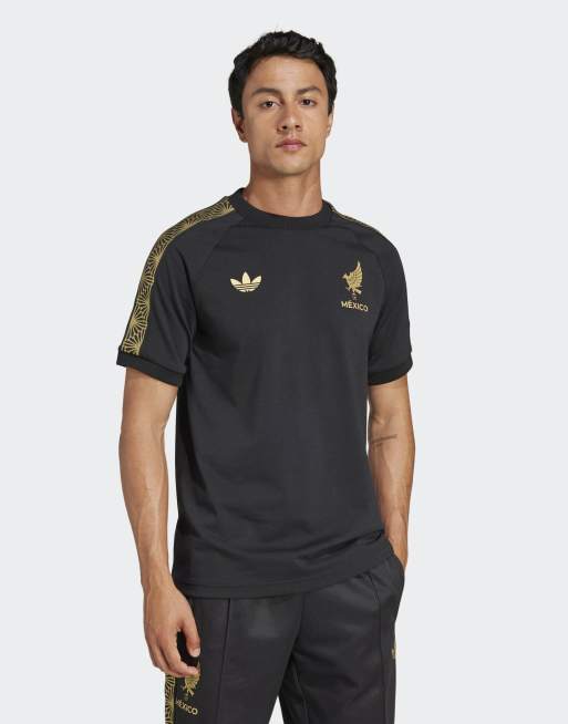 adidas Originals – Mexico – Czarny T-shirt ze złotym wzorem