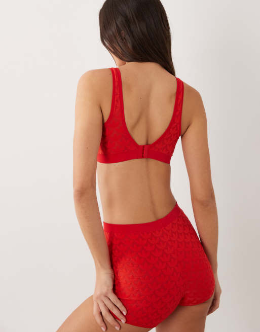 Adidas Originals Microterrot monogram jersey scoop bralette in red, 4 of 4